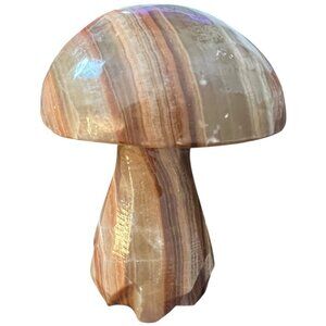 Vtg 1974 Hand-carved Natural Banded Jasper Mushroom Browns and Tans Freestanding